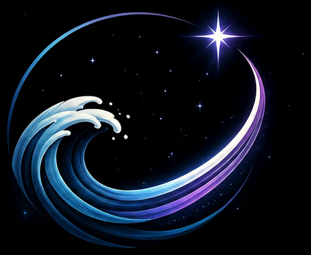 The Flownautic mark: a cresting wave sweeping upward toward the North Star.